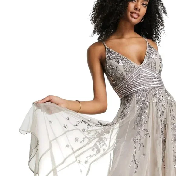 ASOS Design Floral Sequin Embellished Midi Dress Womens 6 Formal - Picture 10 of 10